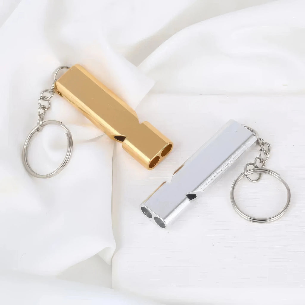 1 Gold Survival Whistle Keychain, Dual Tube Outdoor Survival and Rescue Whistle, Suitable for Outdoor Camping and Hiking