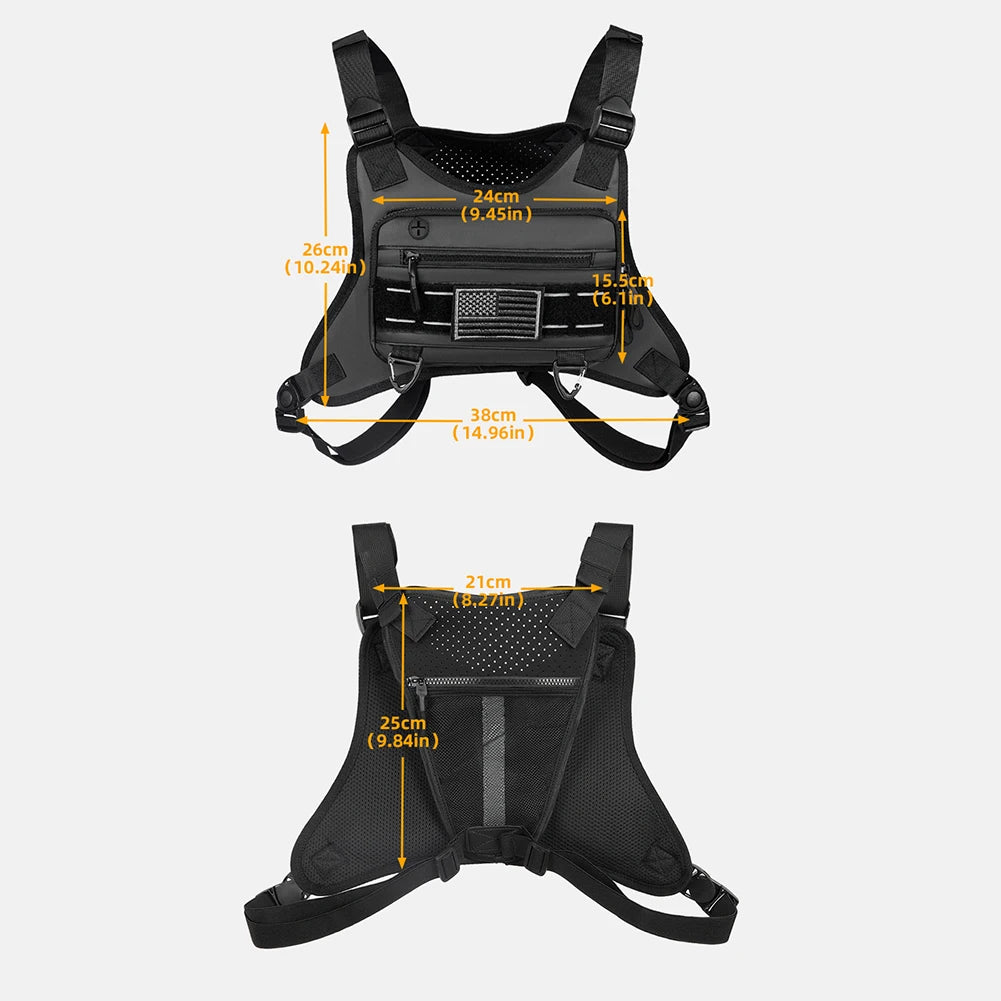 Sports Chest Bag Lightweight Front Chest Pack Running Vest Bag Hip Hop Unisex Streetwear Bag Waist Pack With Extra Storage
