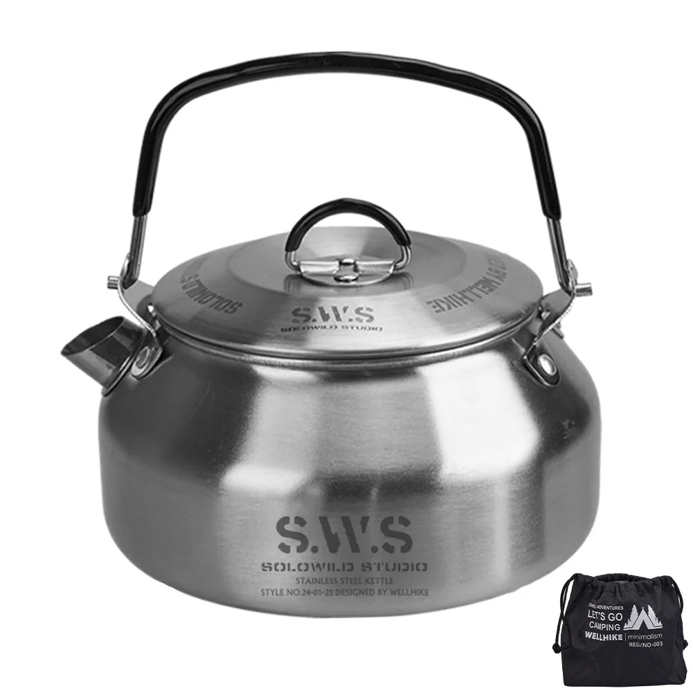 0.8L Portable Hiking Kettle 304 Stainless Steel Ultralight Coffee Kettle Lightweight Coffee Pot for Outdoor Travel Camping